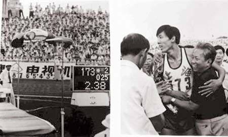在第五届全运会男子跳高比赛中，上海运动员朱建华以2.38米的成绩打破世界纪录。