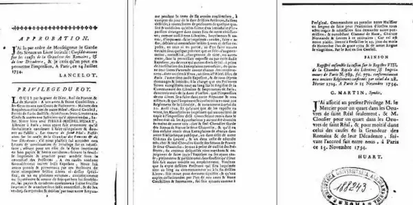 1734年巴黎版后附“出版许可状”（出处：google book）