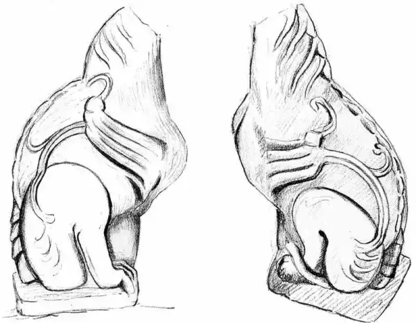图10、“座姿虎型石雕”素描图，谢阁兰绘制