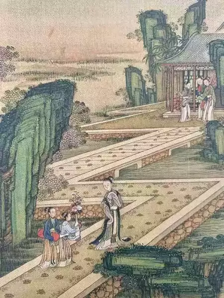 冷枚《十宫词图》之一 描绘关于“步步生莲”的桥段