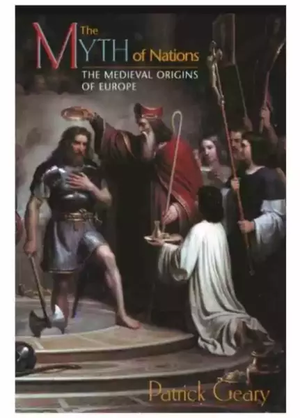 《民族的神话》英文版封面，背景图为传说中的法兰克人先王克洛维的受洗。