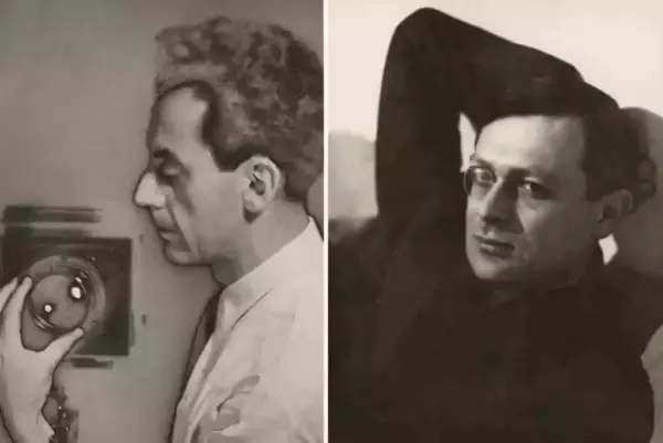 左：曼·雷，《手持相机的自拍肖像》，1931； 右：曼·雷，《特里斯坦·特萨拉》，1931