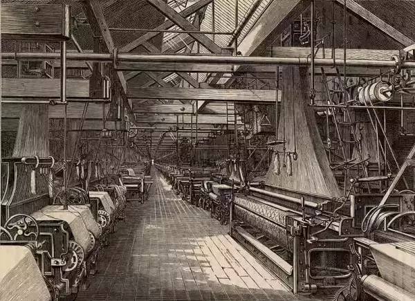 1880年，苏格兰圣伦纳德工厂里用于织亚麻布锦缎的提花动力织布机