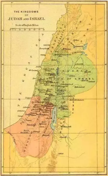 所罗门去世后南北支族裂为两国——北国以色列和南国犹大。