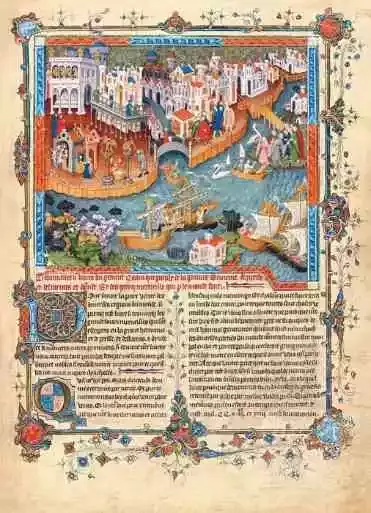 波罗兄弟自威尼斯启程，《马可·波罗游记》，约1400年