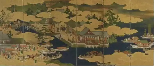 狩野孝信作，唐船·南蛮船屏风图，九州国立博物馆藏。